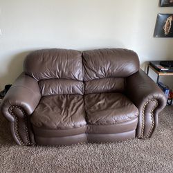 Brown Leather Couch & Ottoman