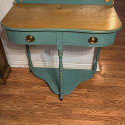Vintage Console Table W/ 2 Drawers And Bottom Shelf