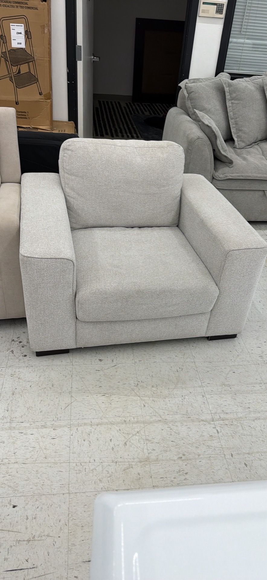 💥First come First serve💥 Sawl 38 Inch Accent Chair, Light Gray Polyester, Espresso Brown Solid Wood