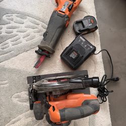 RIGID RECIPROCATING SAW AND CIRCULAR SAW PLUS CHARGERS AND ONE BATT