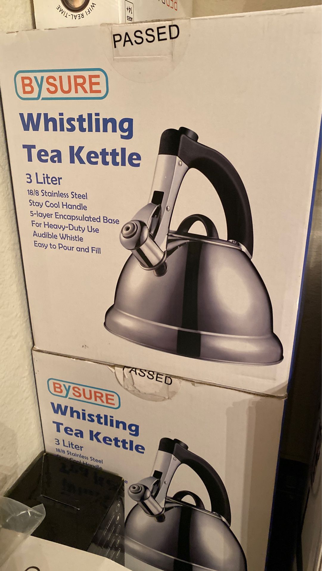 Stainless whistling kettle $35 each