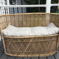 Vintage Boho Rattan Loveseat 