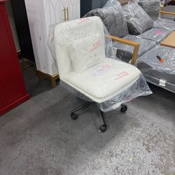 Criss Cross Chair, Armless Office Chair with Wheels, PU Leather Cross Legged Meditation Chairs, Wide Seat with Lumbar Support, White, HL03-86163