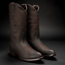 Botas vaqueras café oscuro de piel – Hombre