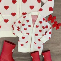 ❤️ Mommy & Me I Love You Lots Oversized Heart Knitted Cardigan  Girls Size L/10-11Y | Valentine's Day Sweater ❤️