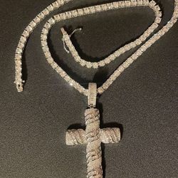 Icy Cross Tennis Pendant Chain💎