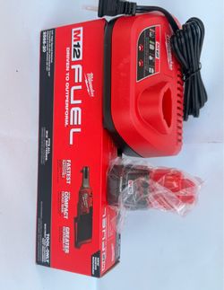 Milwaukee M12 FUEL Brushless Cordless High Speed 1/4 in. Ratchet, M12 Charger and One m12- 2.0Ah Battery
