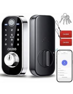 Brand new Keyless Entry Door Lock, OKIBB 5-in-1 Smart Lock with Built-in WiFi, Fingerprint/Passcode/Fob/Key Unlock, APP Remote Control, 