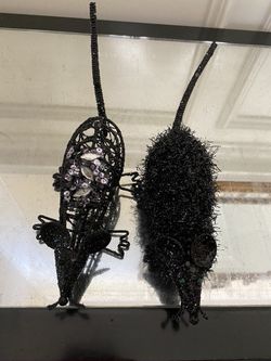 Pair of Elaborately Embellished Black Mice – Sequins & Beaded Halloween Gothic Decor