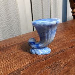 Alto Agate Vintage Blue &White Glass Cornucopia Horn Bud Vase No. 765 5 Rare