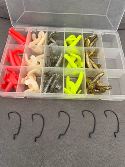 Soft Plastic Fishing Lures with Hooks and Tackle Box