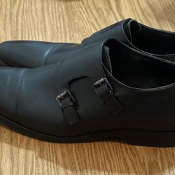 Steven Land Men’s Dress Shoes 12 Black Leather Monk Strap Casual Preppy