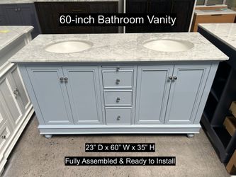 60" Bathroom Vanity with Carrara Marble Countertop & Solid Wood & Plywood Cabinet #3539