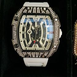 Skeleton Dial Watch with Crystal Bezel