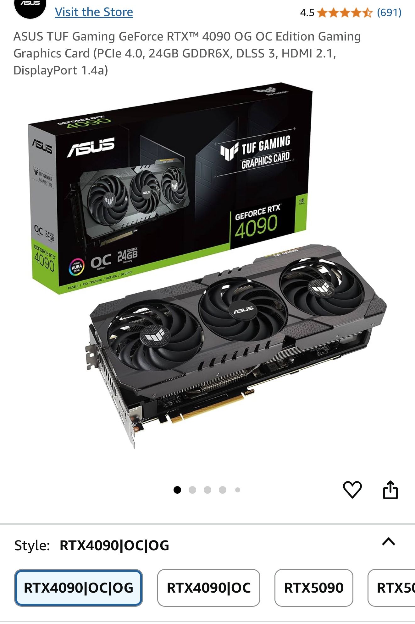 ASUS TUF Gaming GeForce RTX™ 4090 OG OC Edition Gaming Graphics Card (PCIe 4.0, 24GB GDDR6X, DLSS 3, HDMI 2.1, DisplayPort 1.4a)