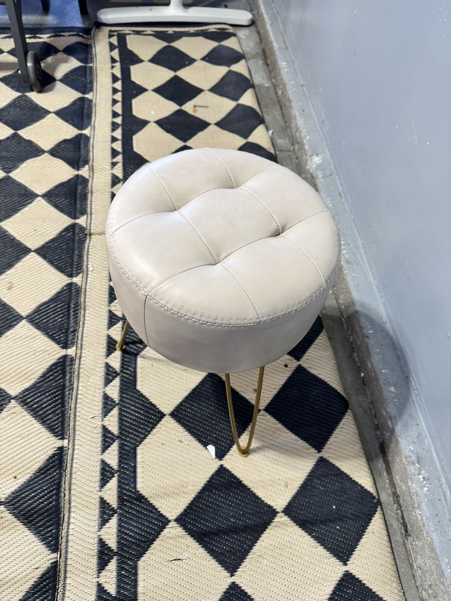 Vanity Stool Chair, 19" Height, Tufted Small Chair, Modern Foot Stool Ottoman Faux Leather, with Metal Legs, for Makeup Room, for Bedroom, Living Room