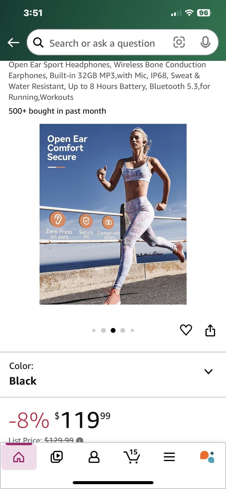 Open Ear Sport Headphones, Wireless Bone Conduction Earphones, Built-in 32GB MP3