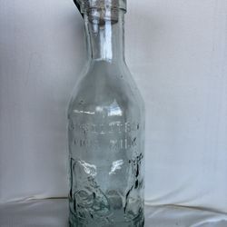 Vintage Absolutely Pure Milk Bottle Cow Embossed Glass "The Milk Protector"