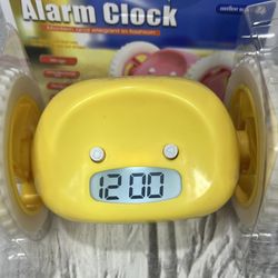 Alarm Clock  on Wheels NOISY ROLLS AWAY /Heavy Sleepers /TESTED  Yellow Open box
