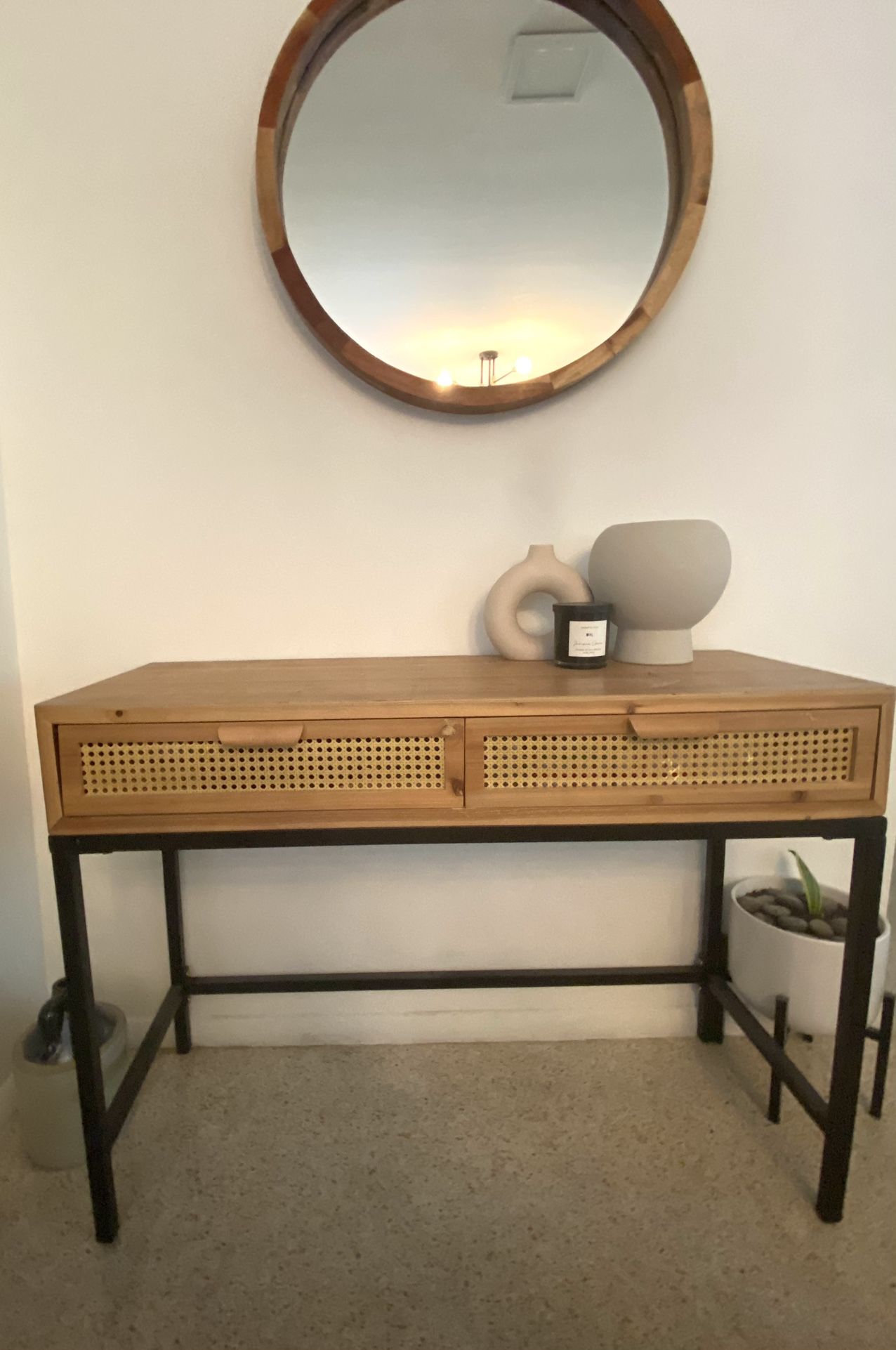 Wood Rattan Entry console Table 