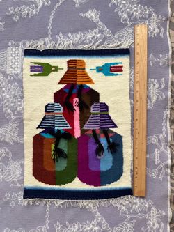 Colorful Vtg South America Handwoven Wool Tapestry Wall Hanging