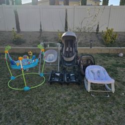 Selling a complete baby bundle in good condition. Includes stroller, car seat with bases, jumper, swing, and rocker. Clean and Ready To Go