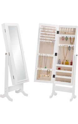 Standing Mirror Jewelry Armoire With LED Lights