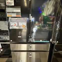 Samsung Bespoke 4 Door Family Hub Refrigerator In Charcoal Glass And Stainless Steel