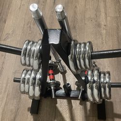 NEW CASE Adjustable Chromed Barbell & Dumbbells  Total: 110 lbs