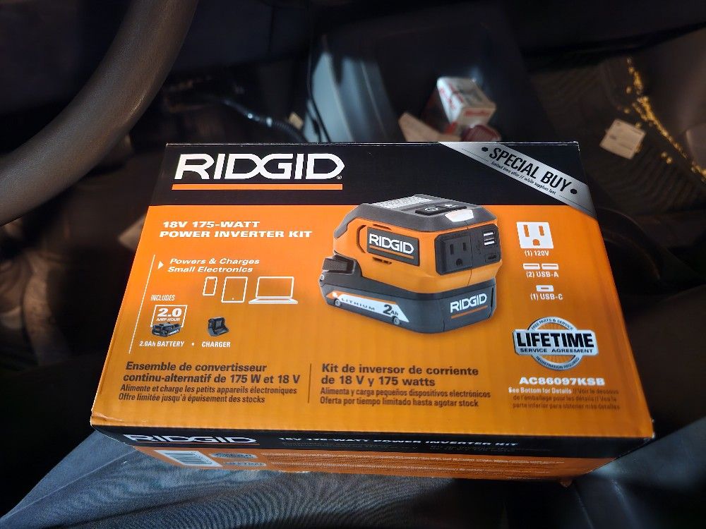 RIDGID
18V Cordless AC Inverter Kit with 2.0 Ah Lithium-Ion Battery and Charger