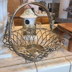 Vintage Silver Plated Grape leaves Basket