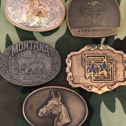 5 Belt Buckles Old Rare Vintage Western American Mens