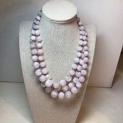 Vintage Light Pink Multi-Strand Bead Necklace 