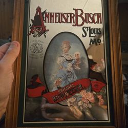 Vintage  Framed Anheiser Busch Mirrored Sign 