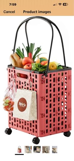 Foldable Rolling Shopping Basket with Handle