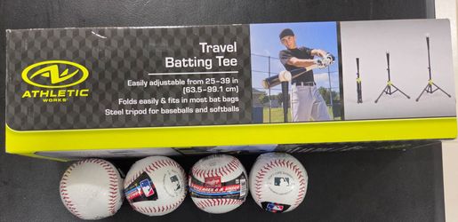 Athletic Works Adjustable Batting Tee for Baseball, Softball & T-Ball Training + 4 baseball balls