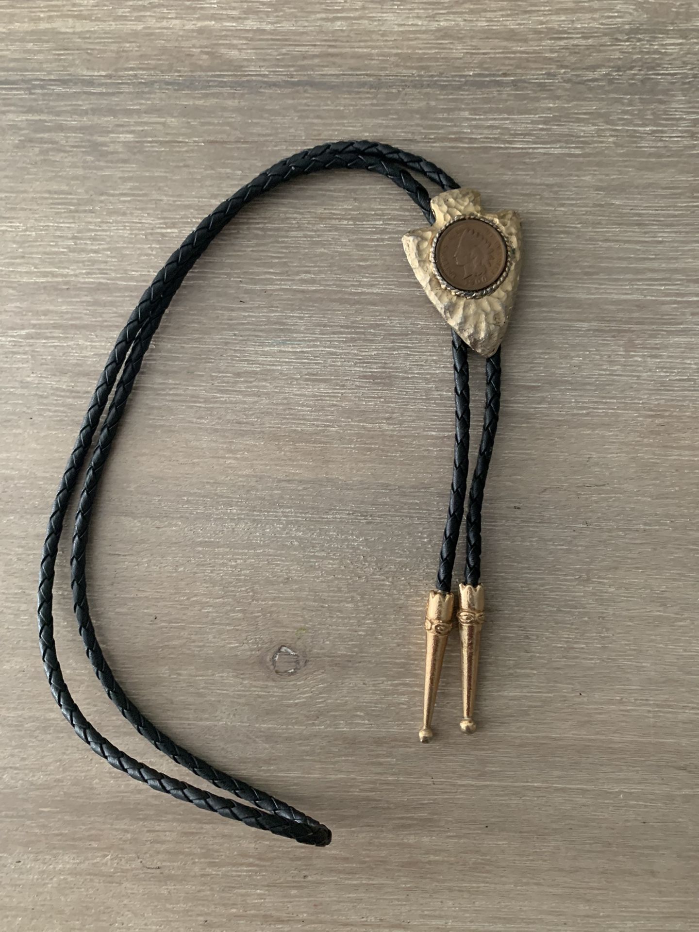 Vintage Indian Coin Leather Bolo Tie