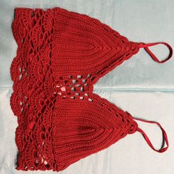 Crochet Style Red Crop Top With Adjustable Straps