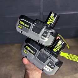 (2) RYOBI 18V High Performance 4Ah Batteries 