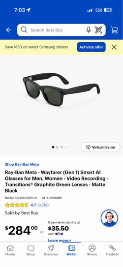 Ray-Ban Meta Wayfarer Gen 1 Smart Glasses