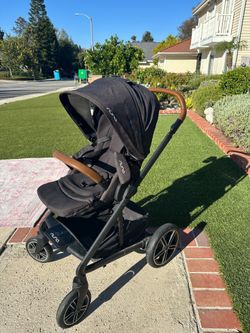 Nuna MIXX Next Stroller - Caviar Black with Brown Leather - Excellent Condition