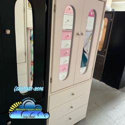 New White Wood Wardrobe Closet With Mirror Fully Assembled 