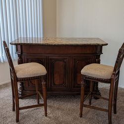 Marble Top Bar And 2 Stools