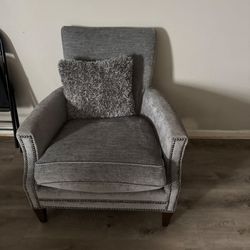 Gray Upholstered Accent Chair with Nailhead Trim
