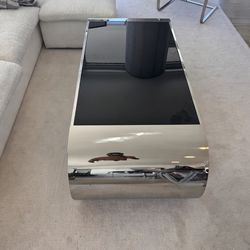 Chrome 2-Tiered Coffee Table with Black Glass Top