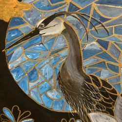 Art Deco Blue Heron Original Painting 