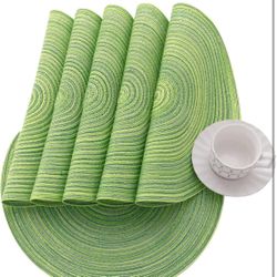 Round Placemats Set of 6 for Dining Tables 15 inch Cotton Braided Placemats Washable Reversible for Kitchen Holiday Party (Mixed Color Pea Green, 4)