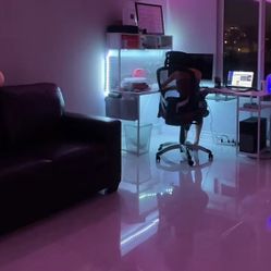 White L Shaped Gaming Desk, Reversible Corner With Power Outlet and Pegboard, Hutch, Storage Shelf, Keyboard Tray, and LED Lights for Home Office