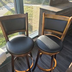 2 Bar Stools Wood Leather On Sale