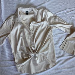 While Satin Button Up